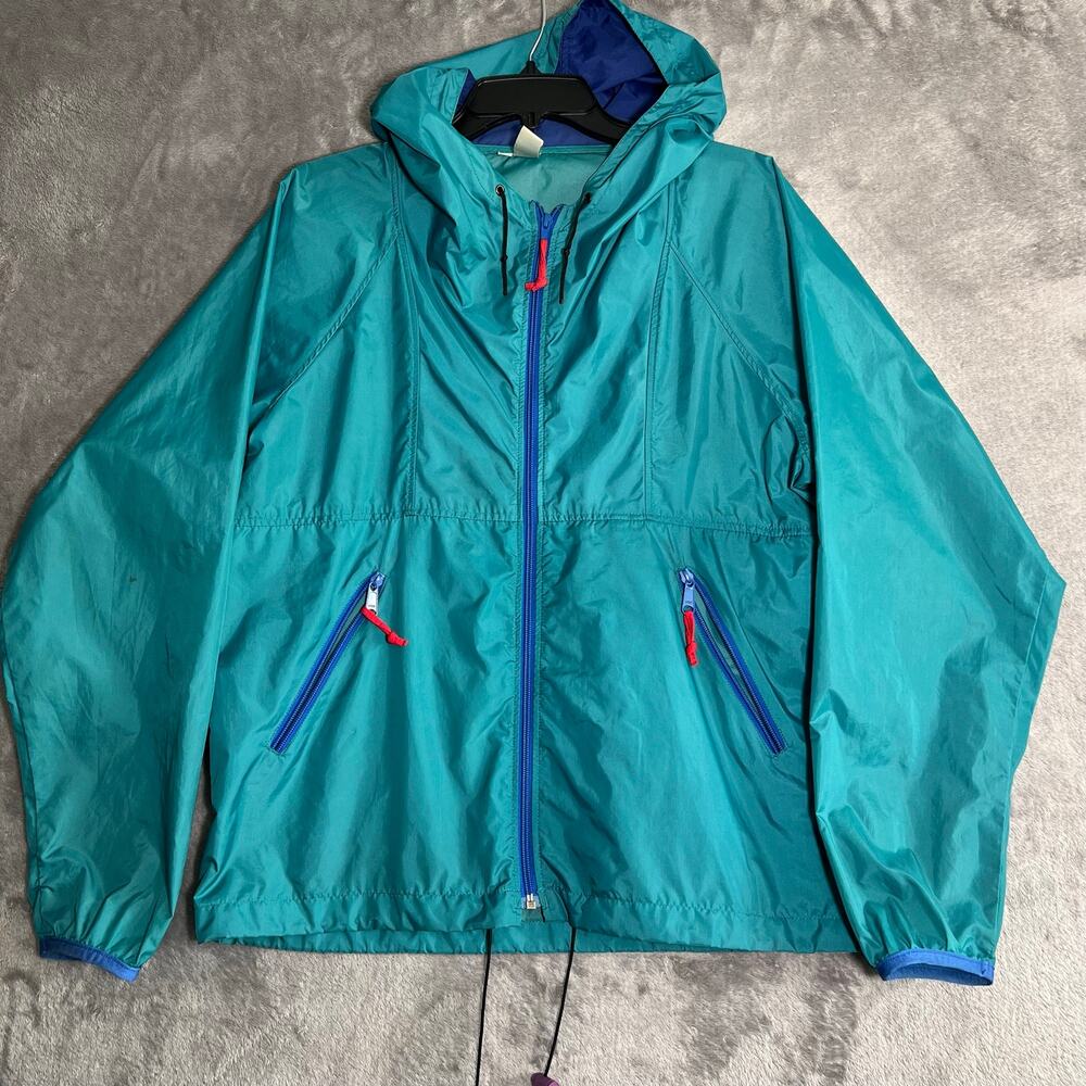 Vintage 90s Sierra Designs Windbreaker Jacket M Teal Blue Hooded Gorpcore